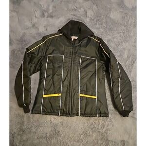 VTG Bombardier Mode Womens M Ski Jacket Black Yellow Stripe Lady Racer Retro 70s